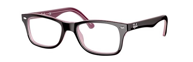 A small pair of brown square Ray-Ban glasses, angled slightly, crafted from acetate and accented with silver rivets and the Ray-Ban logo. 