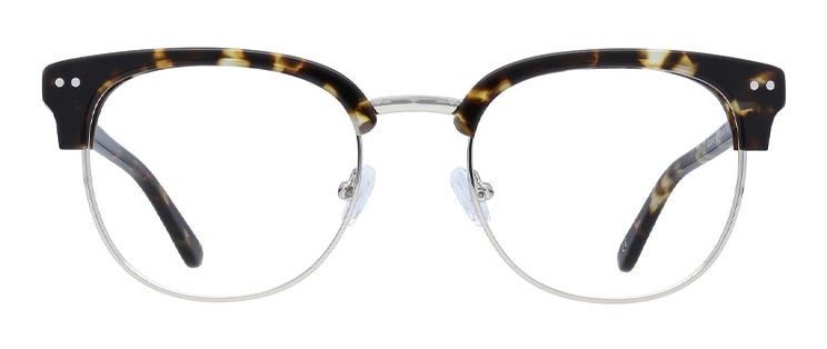 Clubmaster-style glasses with large round lenses, a thick tortoiseshell acetate brow and silver metal detailing