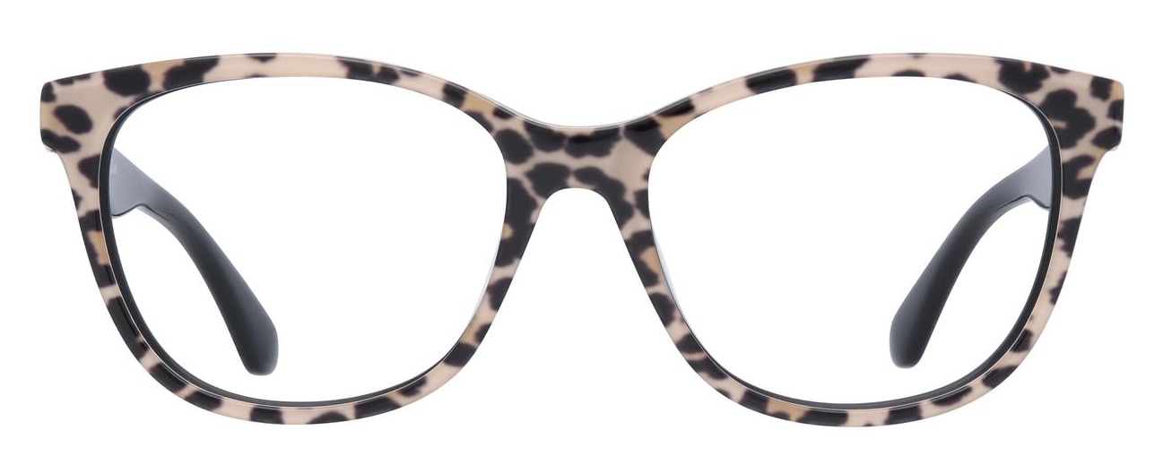 Rectangular Kate Spade frames in leopard-print plastic.