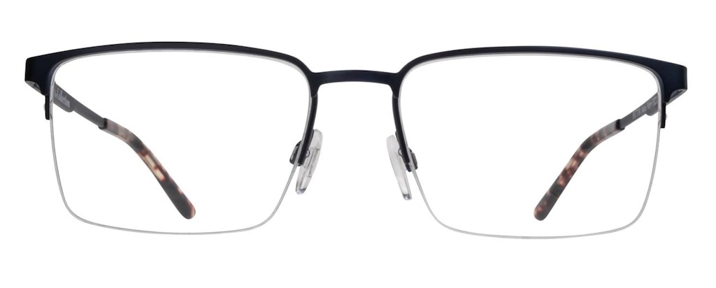 A square semi-rimmed glasses frame with a black brow and arms