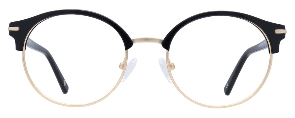 A round metal frame with a black acetate brow, resembling a Clubmaster