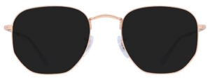 Rose gold metal irregular-shaped Ray-Ban® RB6448 sunglasses with clear adjustable nose pads.