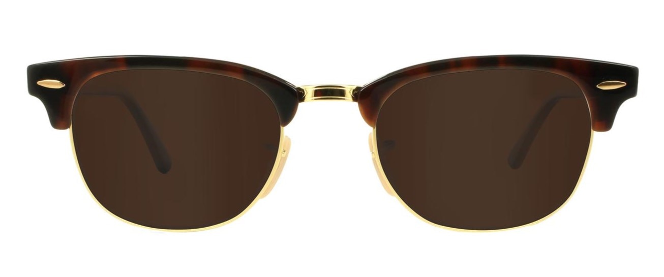 A pair of Ray-Ban® Clubmaster™ sunglasses in a red Havana and golden colour. 