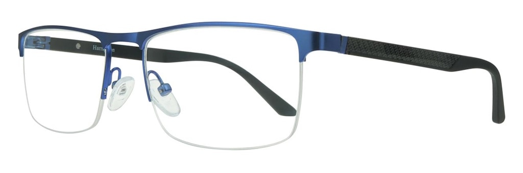 Semi-rimless frames made of blue and black metal and fitted with rectangular lenses