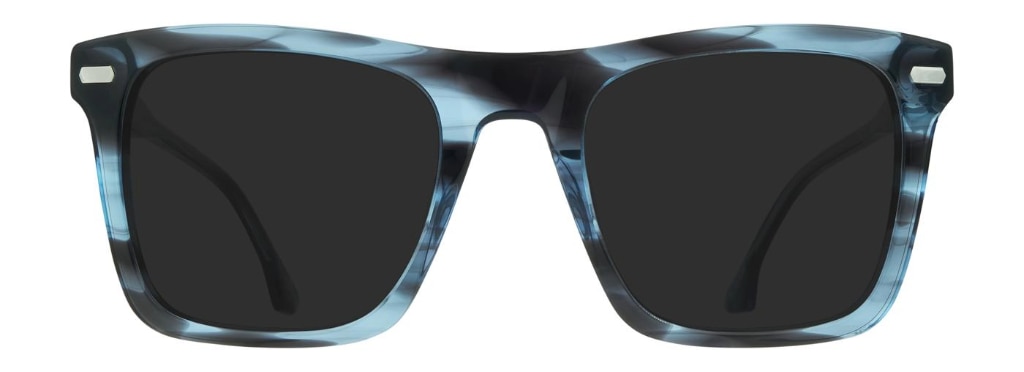 Extra-large rectangular sunglasses made of blue-striped acetate.