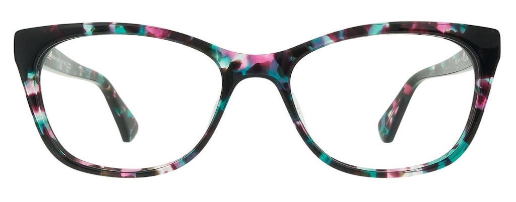 Kate Spade Posi rectangular pink-and-green Havana acetate glasses.