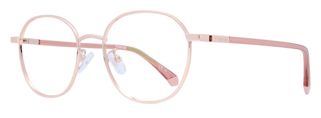 Round glasses made of light pink metal