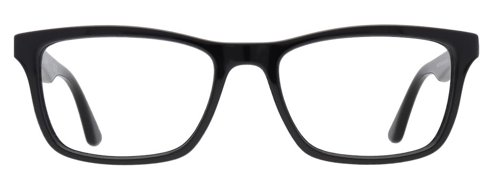 Front view of Ray-Ban® RB5279 square black full-rim acetate glasses with softly rounded corners, clear lenses and slim temples, displayed on a white background.