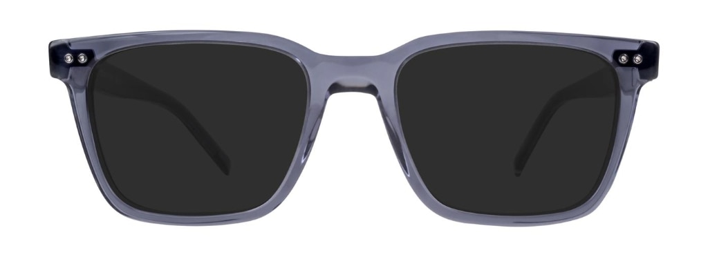 Rectangular frame made of clear blue bio-based acetate with pin detailing at the sides