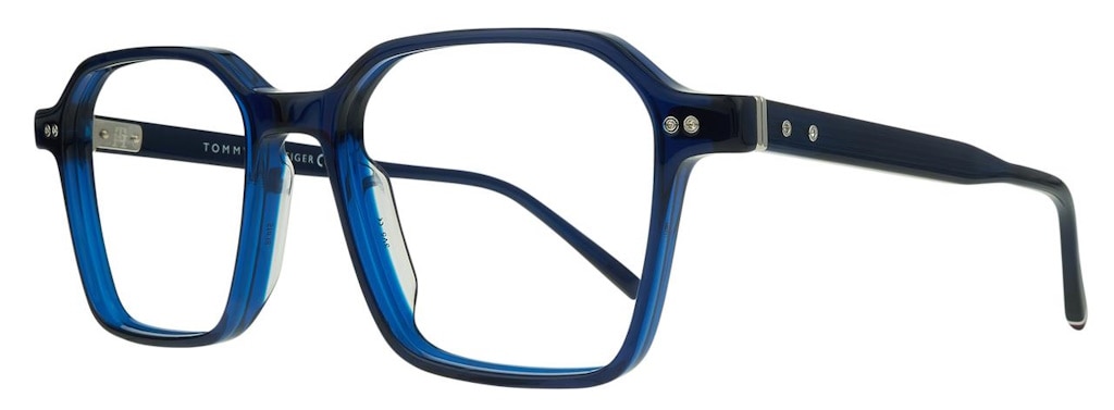 Striking angular frames with square lenses, made from black and blue acetate