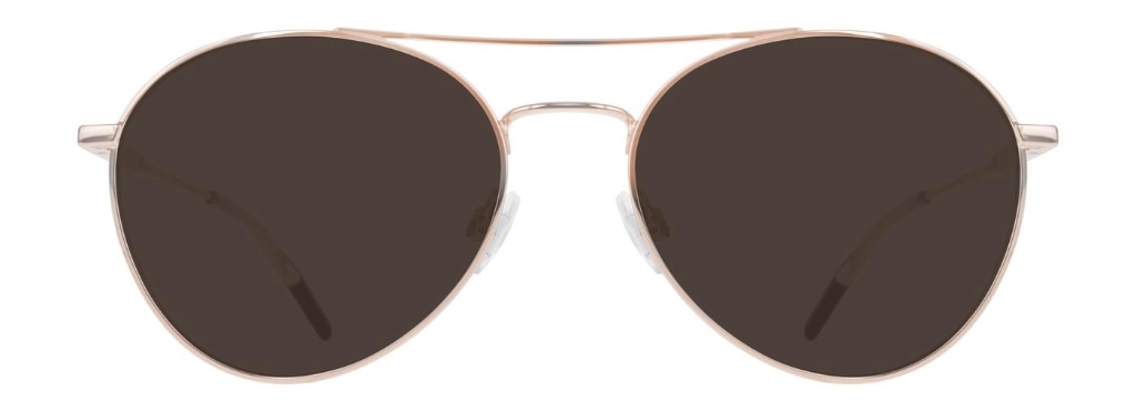 Oval sunglasses with a gold metal frame and brow bar.