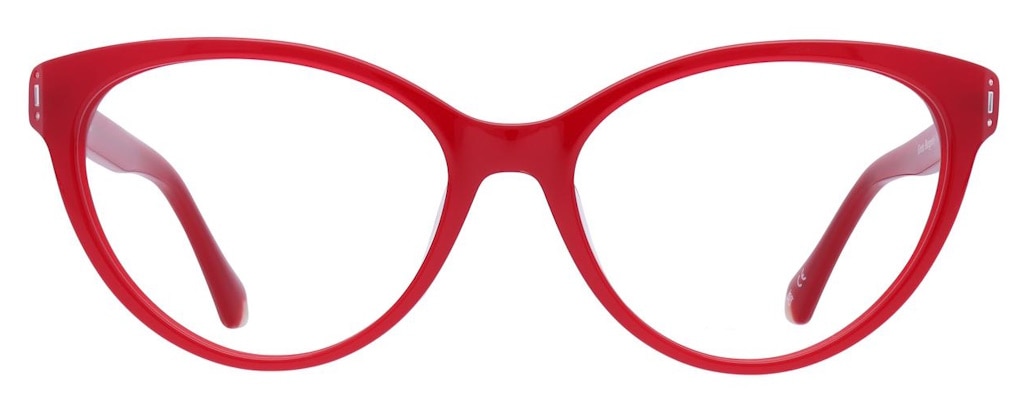 Slim cat-eye glasses made from bright red acetate