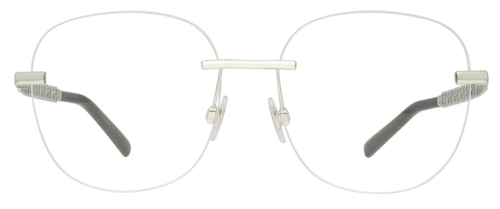 Rimless glasses with silver metal details and large round lenses