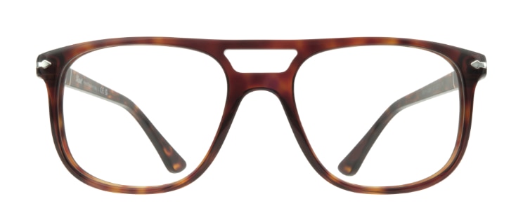 An acetate pilot frame in dark tortoiseshell with Persol's signature metal arrow detail along the temples.
