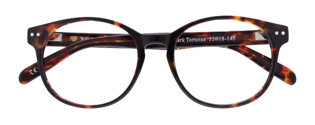 Scout East large round tortoiseshell acetate glasses with a keyhole bridge and metal pin accents, folded against a plain white background, inspired by grunge revival.