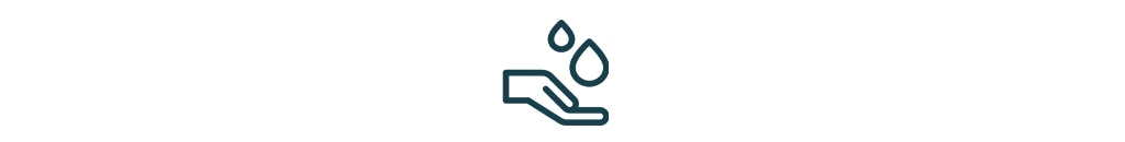 Icon depicting a hand being washed. 