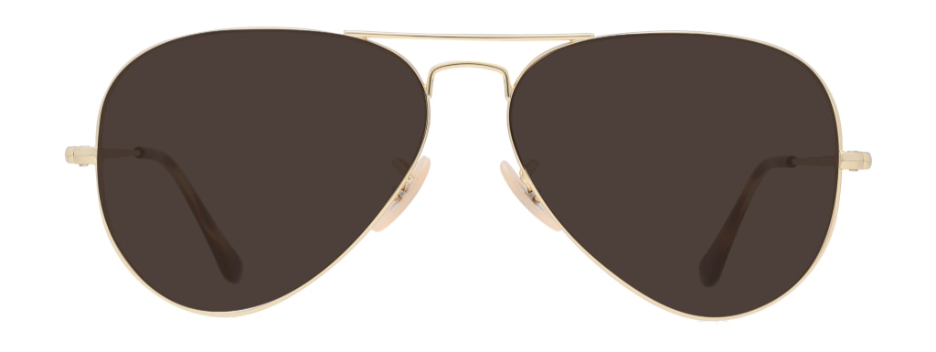 A pair of gold metal Ray-Ban Aviator sunglasses. 