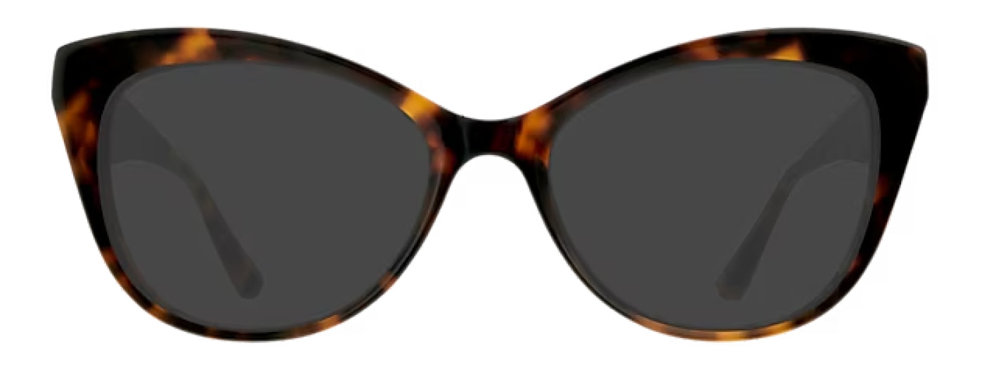 A small pair of small Havana cat-eye sunglasses made of acetate. 