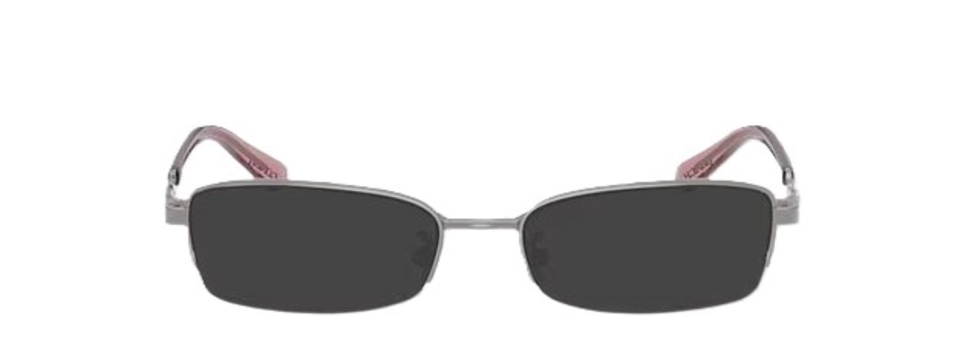 A pair of small rectangular semi-rimless sunglasses, made of metal. The temples have a horseshoe-shaped interlocking design.