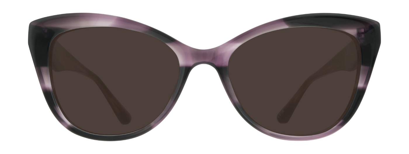 A pair of small purple horn cat-eye sunglasses made of acetate. 