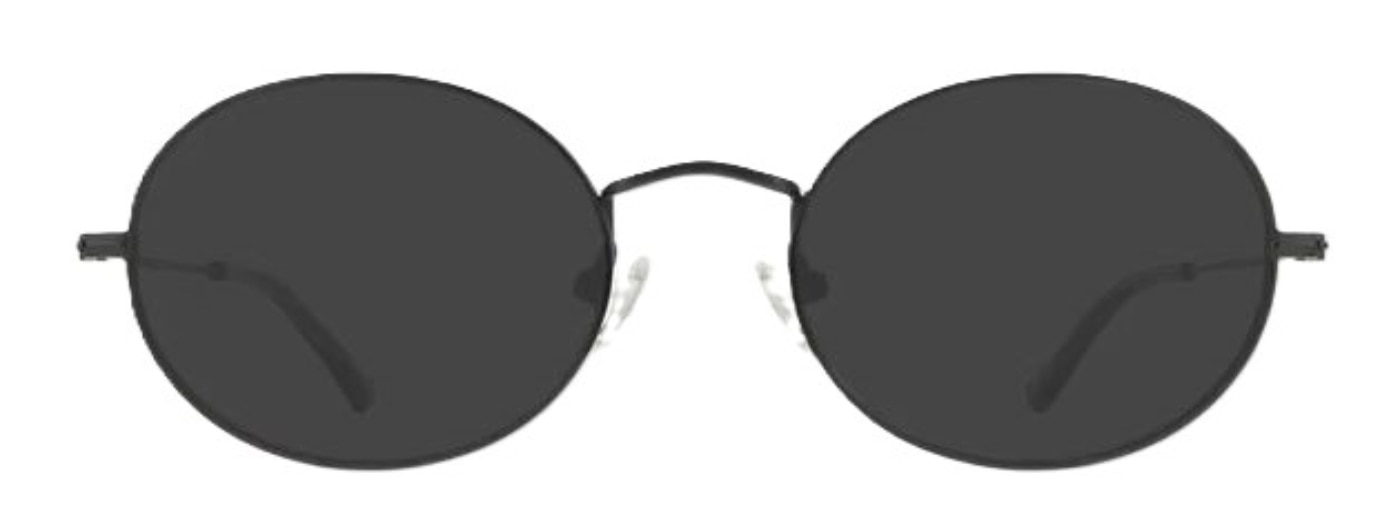 Large oval sunglasses, made of metal with transparent-blue plastic tips.
