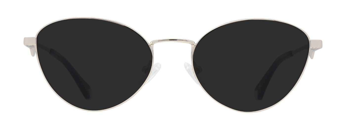 Oval metal sunglasses in silver, featuring rubber nose pads and jagged temples.
