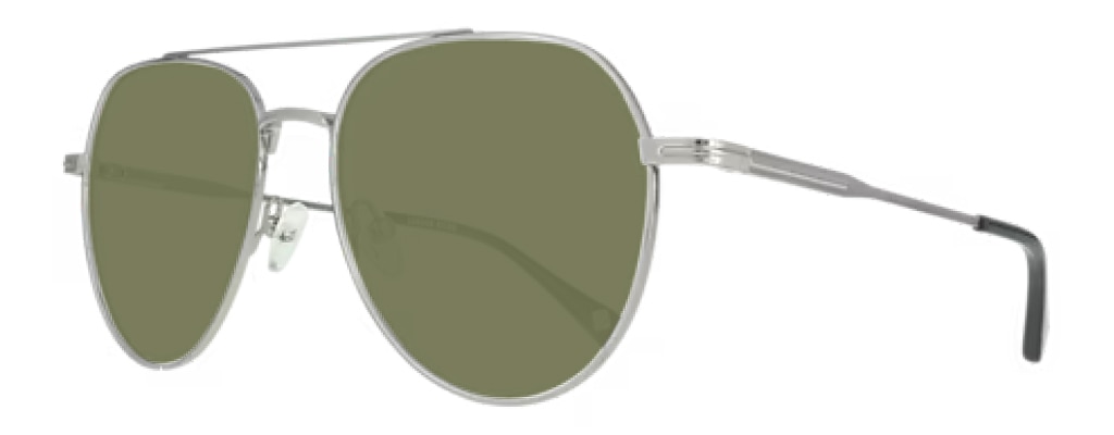A pair of extra-large, silver metal pilot sunglasses with olive-green Transitions® Drivewear® lenses.  