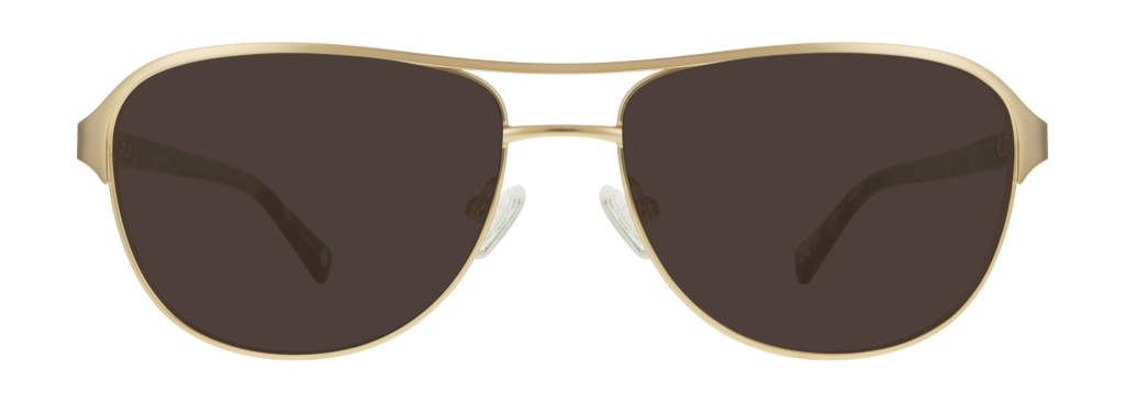 Large navigator-style gold metal sunglasses with Havana acetate temples.
