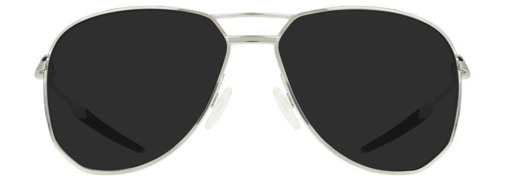Aviator-inspired metal Oakley sunglasses with teardrop shaped lenses and a double bridge design. 