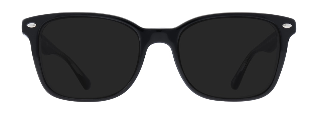 Black Ray-Ban Wayfarer sunglasses, made of acetate with silver pin detailing and signature branding. 