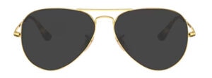 A pair of classic gold Ray-Ban® Aviator sunglasses made of metal with a double bridge and clear adjustable nose pads.