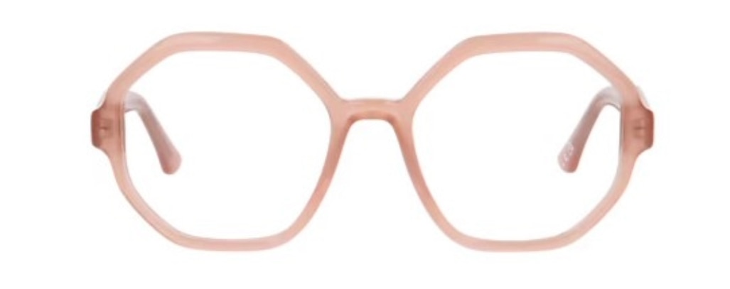 A pair of milky light brown acetate hexagonal glasses.