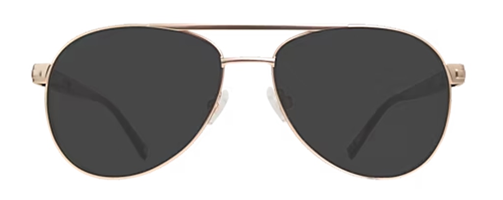 A pair of metal aviator sunglasses, featuring teardrop lenses, a double bridge, acetate tortoiseshell-coloured temples and rubber nose pads. 