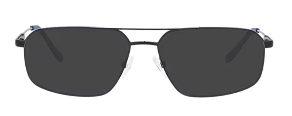 A pair of slim metal New Balance aviator sunglasses, featuring a slim top bar and temples as well as rubber nose pads. 