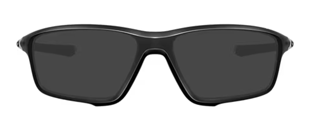 A pair of square black Oakley sunglasses made of O-Matter material with clear temples and signature branding.