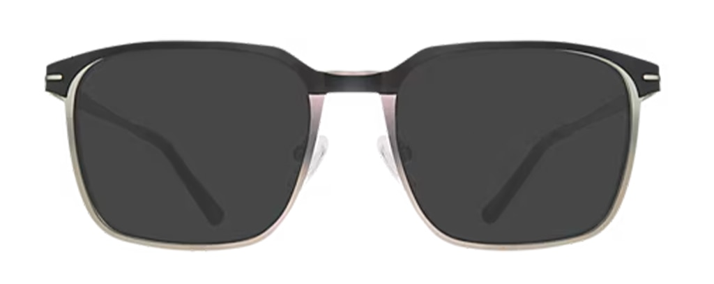 Large black and silver square metal sunglasses with rubber nose pads and metal inserts along the temples. 