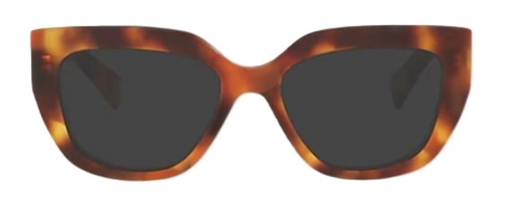 A bright, bold pair of tortoise acetate cat-eye sunglasses, featuring peaked corners.