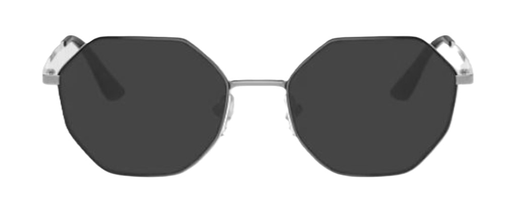 Hexagonal metal Vogue sunglasses in black and silver, featuring rubber nose pads.