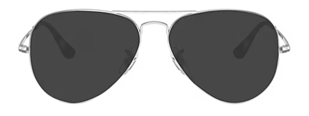 A pair of silver Ray-Ban Aviator sunglasses with a double-bridge design, plastic Havana tips, and clear rubber nose pads. 