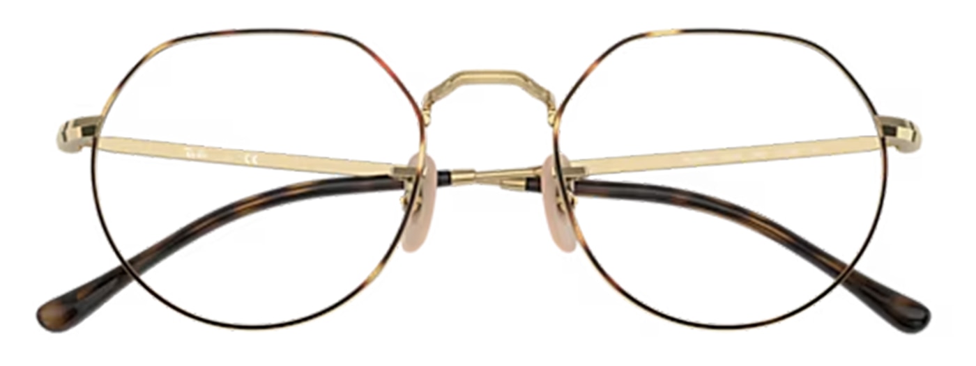 Round metal Ray-Ban glasses featuring geometric-topped lenses, Havana accents, rubber nose pads, and black temple tips, folded.