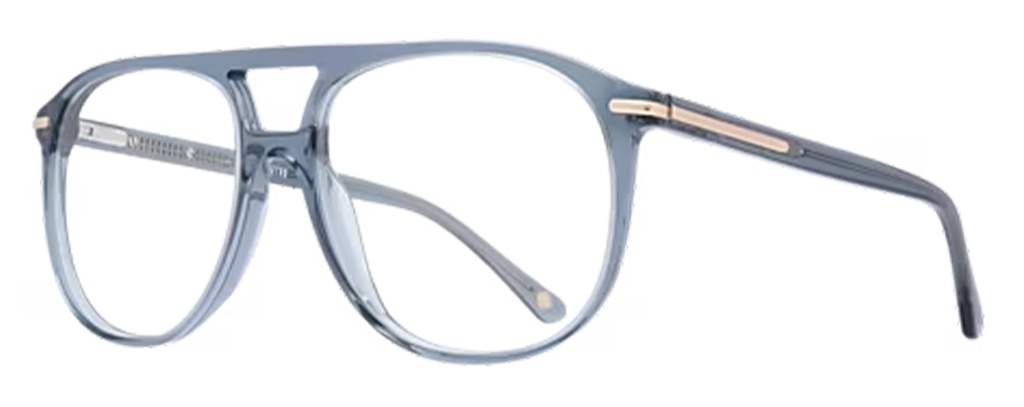 Crystal-grey acetate aviator glasses with gold metal bar accents on the temples, side view. Mother's Day gift.