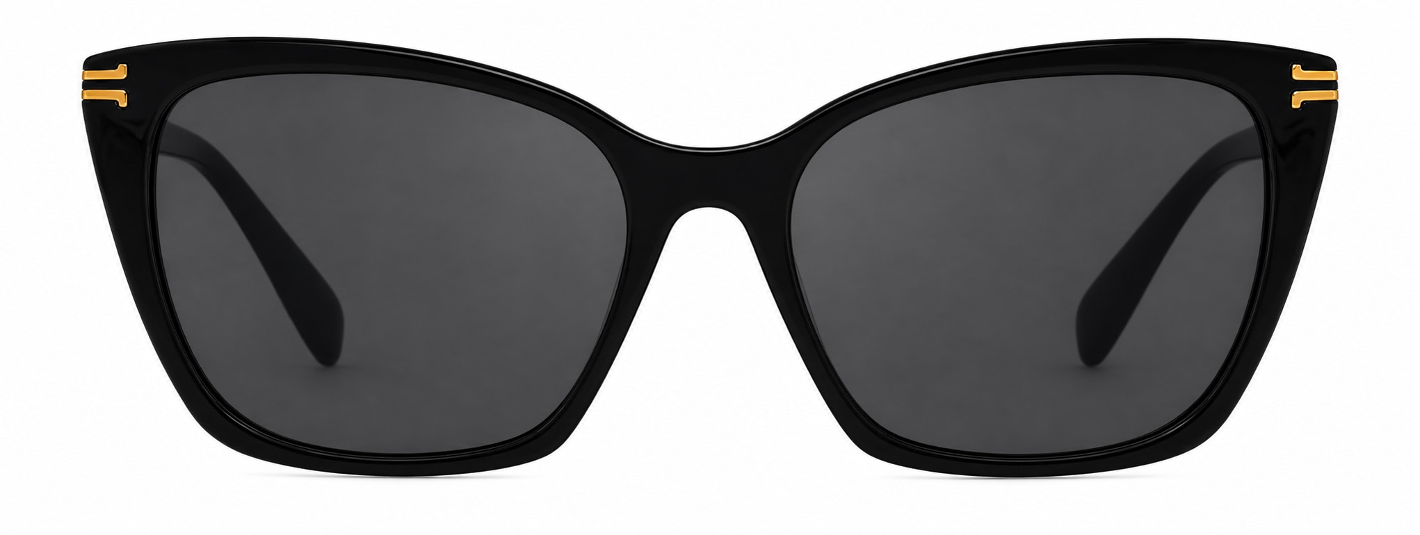 Black Marc Jacobs cat-eye sunglasses with the trademark double J metal accents along the temples. 