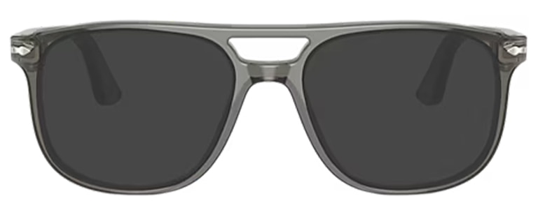Smoke-coloured acetate polarised Persol pilot-style sunglasses featuring a double bridge, tinted lenses, and the brand’s signature metal sword detailing along the temples.