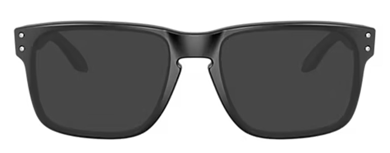 Oakley Holbrook™ large black square plastic sunglasses with a keyhole bridge, metal pin accents at the frame corners, and polarised lenses for reduced glare.