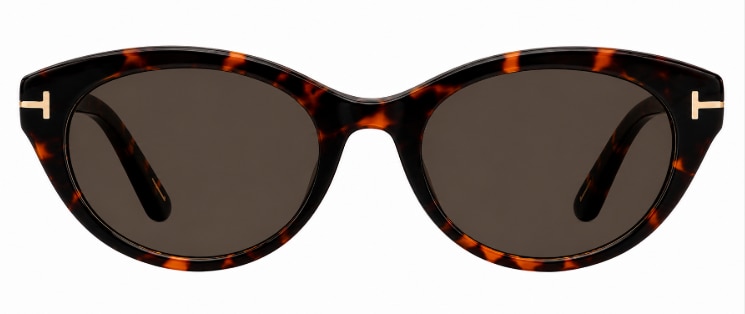 Tom Ford FT6092-B oval prescription sunglasses in tortoiseshell acetate with dark grey lenses and iconic metal T detail on the temples, on a white background.
