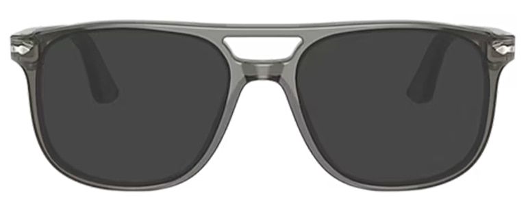Smoke-coloured acetate polarised Persol pilot-style sunglasses featuring a double bridge, tinted lenses, and the brand’s signature metal sword detailing along the temples.