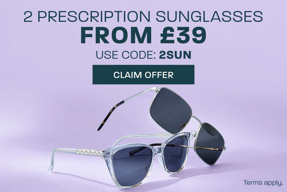 2 prescription sunglasses from £39: use code 2SUN - claim offer