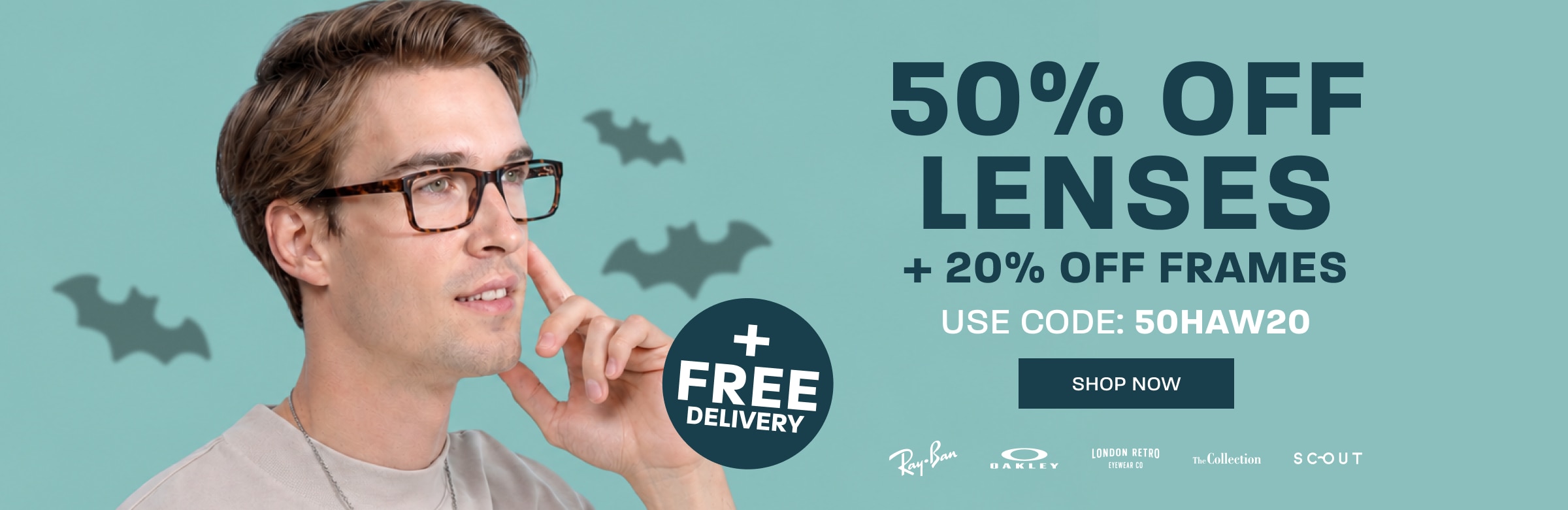 50% off lenses + 20% off frames + free delivery - use code: 50HAW20 - shop now
