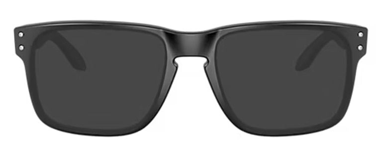 Oakley Holbrook™ large black square plastic sunglasses with a keyhole bridge, metal pin accents at the frame corners, and polarised lenses for reduced glare.