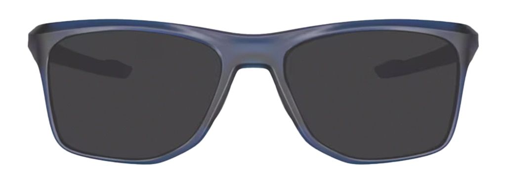 A large pair of rectangular Oakley sports sunglasses. They are made of a transparent blue plastic.